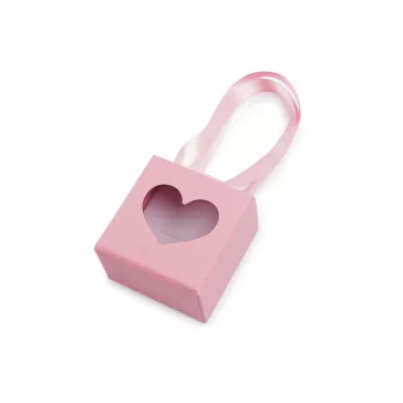   Ékszerdoboz szív alakú ablakocskával és füllel, 5,5x5,5 cm - 2 rózsás világos (4 db-os csomagolás)