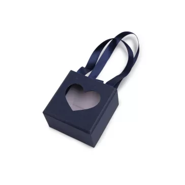   Ékszerdoboz szív alakú ablakocskával és füllel, 5,5x5,5 cm - 4 blue dark (12 db-os csomagolás)