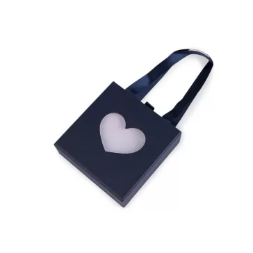   Ékszerdoboz szív alakú ablakocskával és füllel, 10x10 cm - 4 blue dark (12 db-os csomagolás)