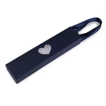   Ékszerdoboz szív alakú ablakocskával és füllel, 5x22 cm - 4 blue dark (4 db-os csomagolás)