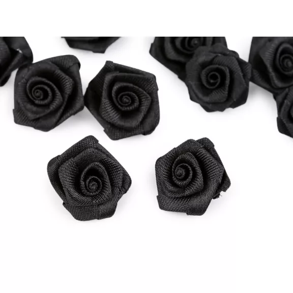 Szatén szalag rózsa Ø20 mm - 3 fekete (10 db-os csomagolás) Szatén szalag rózsa Ø20 mm - 3 fekete (10 db-os csomagolás)