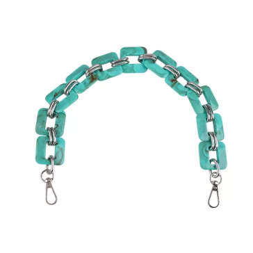   Táskafül / táskalánc / táskadísz, hossza 48 cm - 2 türkisz nikkel (3 db-os csomagolás)
