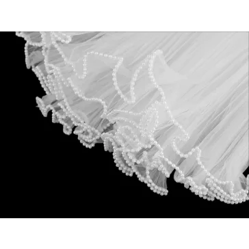   Virágos organza mandzstta gyöngyökkel 28 cm széles - 1 fehér (1 db-os csomagolás)