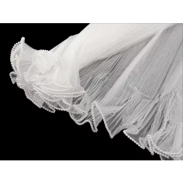   Virágos organza mandzstta gyöngyökkel 48 cm széles - 1 fehér (1 db-os csomagolás)