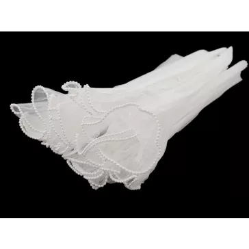   Virágos organza mandzstta gyöngyökkel 48 cm széles - 1 fehér (3 db-os csomagolás)