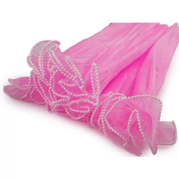   Virágos organza mandzstta gyöngyökkel 48 cm széles - 2 rózsás pink vil. (1 db-os csomagolás)