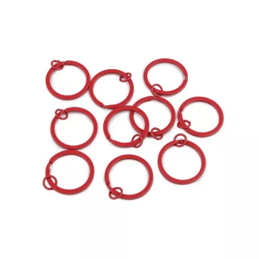   Lapos lakkozott kulcskarika összekötő szemmel, Ø30 mm kulcstartókhoz - 5 piros (10 db-os csomagolás)