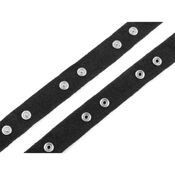 Patentgombos pamutszalag 20 mm széles - fekete Patentgombos pamutszalag 20 mm széles - fekete