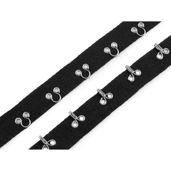 Kapcsos szalag / horgok és szemek pamutszalagon 20 mm széles - fekete Kapcsos szalag / horgok és szemek pamutszalagon 20 mm széles - fekete