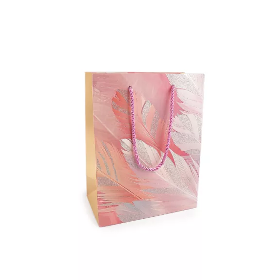 Ajándéktasak tollak mintás és csillámprral 18x23 cm - 2 púderrózsaszín (1 db-os csomagolás) Ajándéktasak tollak mintás és csillámprral 18x23 cm - 2 púderrózsaszín (1 db-os csomagolás)