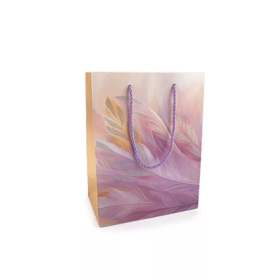 Ajándéktasak tollak mintás és csillámprral 18x23 cm - 3 világoslila (1 db-os csomagolás) Ajándéktasak tollak mintás és csillámprral 18x23 cm - 3 világoslila (1 db-os csomagolás)