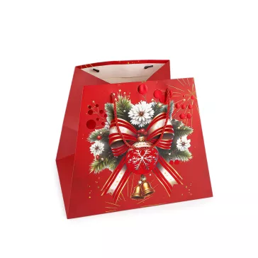   Karácsonyi ajándéktáska 31,5x26 cm - 2 piros gömb (12 db-os csomagolás)