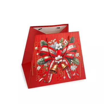   Karácsonyi ajándéktáska 31,5x26 cm - 4 piros csengő (12 db-os csomagolás)