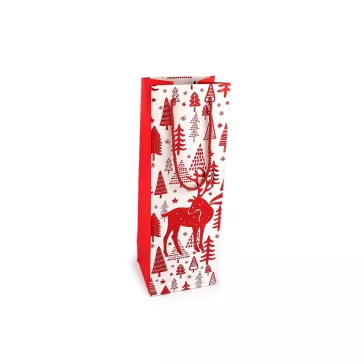   Karácsonyi palack ajándéktáska boros 12x35 cm - 1 fehér őz (1 db-os csomagolás)
