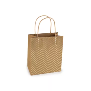   Ajándék papírtáska natür 18x21 cm - 4 természetes barna chevron (1 db-os csomagolás)