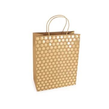   Papír ajándéktáska natür 24x31 cm - 3 természetes barna csillagok (1 db-os csomagolás)