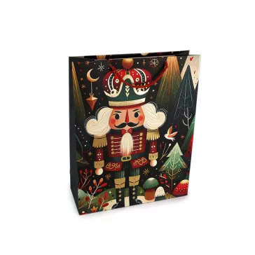   Karácsonyi ajándéktáska diótörő 26x32 cm - 3 sötétzöld (12 db-os csomagolás)