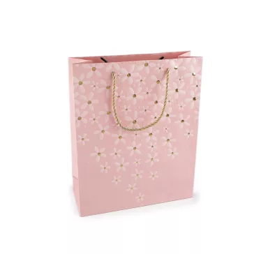   Ajándéktáska virág mintás 26x32 cm - 1 púderrózsaszín (1 db-os csomagolás)