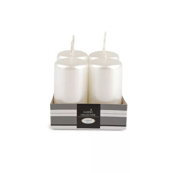 Hhengeres adventi gyertyák Ø4 cm - 3 fehér fémes (4 szett) Hhengeres adventi gyertyák Ø4 cm - 3 fehér fémes (4 szett)