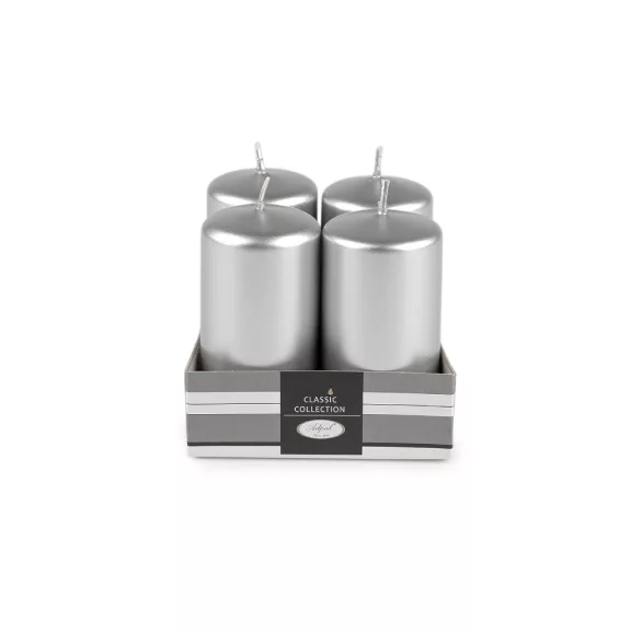 Hhengeres adventi gyertyák Ø4 cm - 7 ezüst fémes (4 szett) Hhengeres adventi gyertyák Ø4 cm - 7 ezüst fémes (4 szett)
