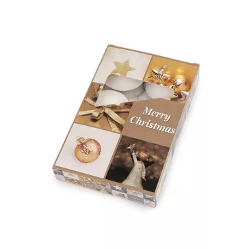   Karácsonyi illatos teamécsesek Ø4 cm - 1 (Merry Christmas) fehér (6 box)