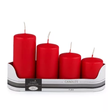   Lépcsőzetes hengeres adventi gyertyák Ø5 cm - 4 piros matt (1 szett)