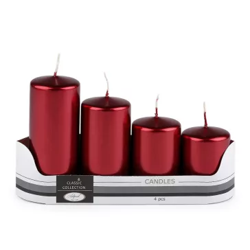   Lépcsőzetes hengeres adventi gyertyák Ø5 cm - 6 piros fémes (1 szett)