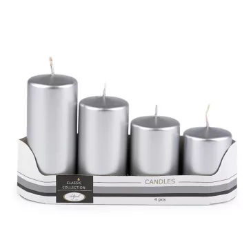   Lépcsőzetes hengeres adventi gyertyák Ø5 cm - 7 ezüst fémes (4 szett)