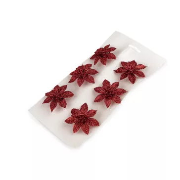   Csillámos mikulásvirág csipesszel Ø 6; 8 cm - 3 (Ø6 cm) piros (18 db-os csomagolás)