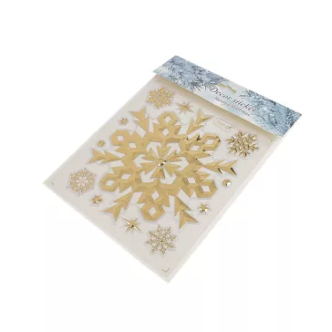   Karácsonyi öntapadó matrica 3D hópehely - 1 világos arany (1 card)