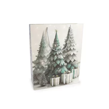   Karácsonyi ajándéktáska 25,5x32 cm - 3 vil.szürkezöld (12 db-os csomagolás)