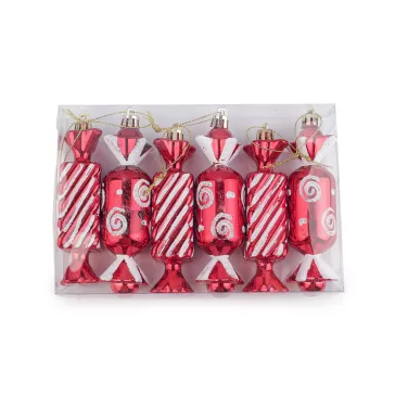   Akasztható karácsonyi dísz - 1 piros bonbon (6 db-os csomagolás)