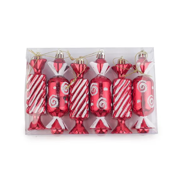 Akasztható karácsonyi dísz - 1 piros bonbon (6 db-os csomagolás) Akasztható karácsonyi dísz - 1 piros bonbon (6 db-os csomagolás)