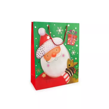   Karácsonyi ajándéktáska 30x39 cm - 3 zöld Santa (1 db-os csomagolás)