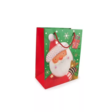   Karácsonyi ajándéktáska 18x23 cm - 3 zöld Santa (1 db-os csomagolás)