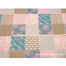 türkizkék, patchwork mintás pamutvászon