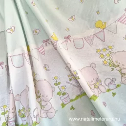   "Vidám maci" bordűrős halvány menta pamutvászon B4630 