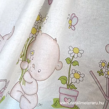   "Vidám maci" bordűrős halvány menta pamutvászon B4630 