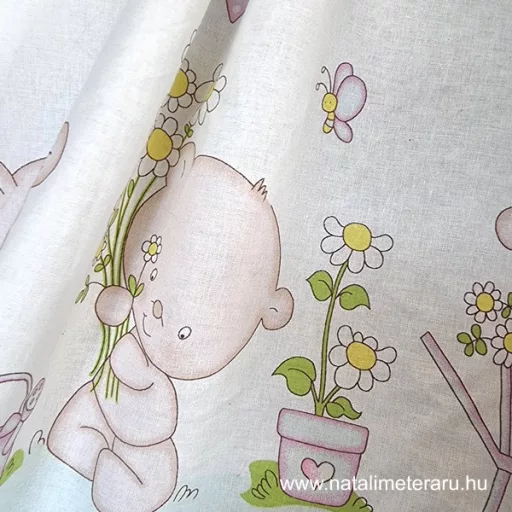 "Vidám maci" bordűrős halvány menta pamutvászon B4630 