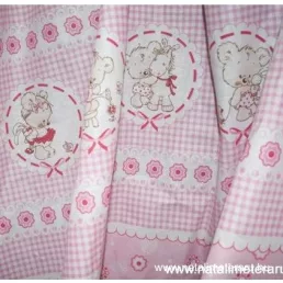 "Rózsaszín maci" bordűrős pamutvászon B4697