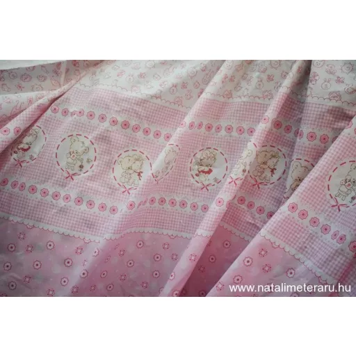 "Rózsaszín maci" bordűrős pamutvászon B4697