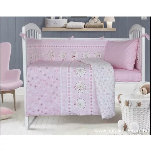 "Rózsaszín maci" bordűrős pamutvászon B4697