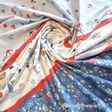 Nautical dogs border-print cotton fabric B4703