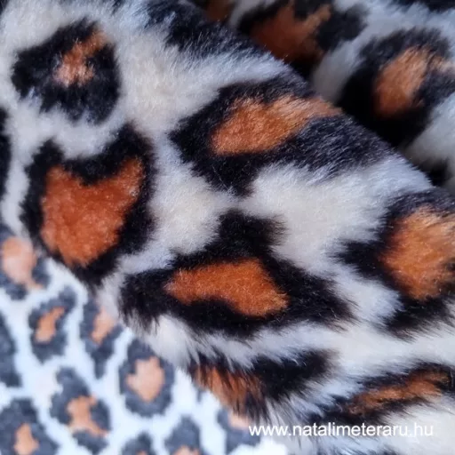 Leopárd mintás rövid szálú műszőrme csík 40 cm x 148 cm