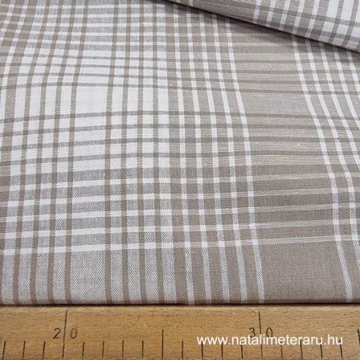 Bézs-fehér kockás lenvászon 220 cm széles