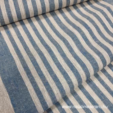 Heavyweight linen fabric beige-turquoise blue striped 50 cm