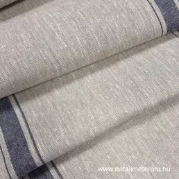   Vastag lenvászon bézs-sötét farmerkék csíkos, 50cm széles
