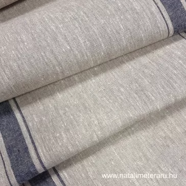   Heavyweight linen fabric beige-dark denim blue striped, 50cm wide
