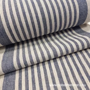  Heavyweight, natural beige-denim blue striped linen fabric 50 cm wide