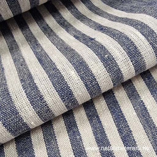 Heavyweight Natural Linen – Beige and Denim Blue Striped – 50 cm Wide
